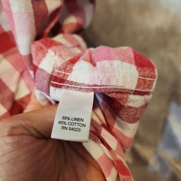 Men's Banana Republice Red Checkered Button Down Linen Blend Shirt Size Large - Picture 4 of 5